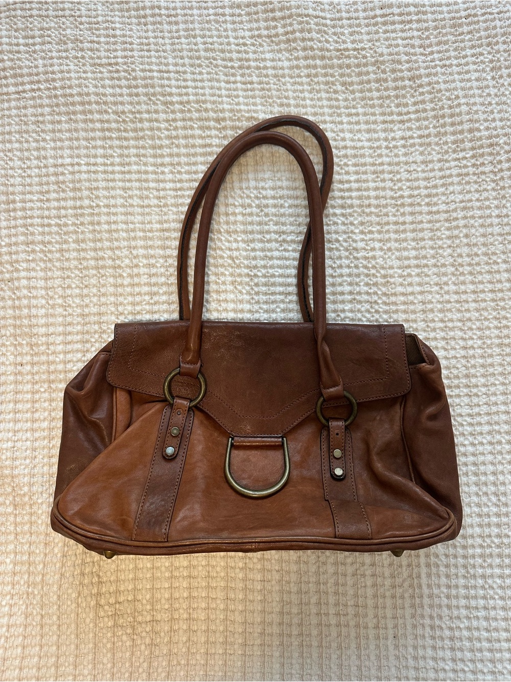 Brown Leather Shoulder Bag with Buckle